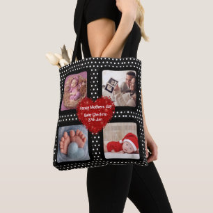 Tote Bag Mère jour famille photo collage noir