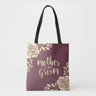 Tote Bag Mère mariage du Groom Bourgogne Roses d'or