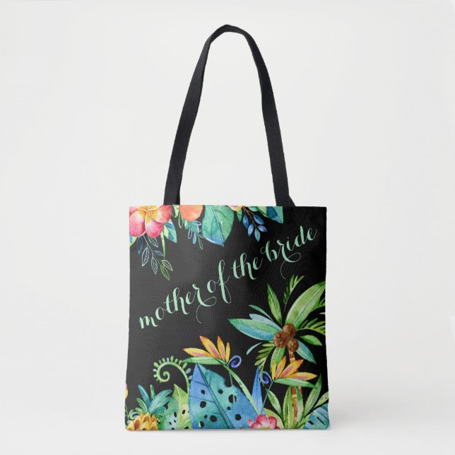 Tote Bag Mère noire florale tropicale de la mariée (Devant)