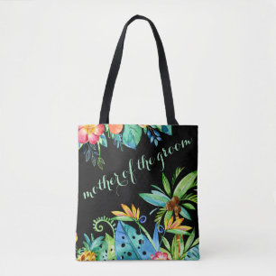 Tote Bag Mère noire florale tropicale du marié