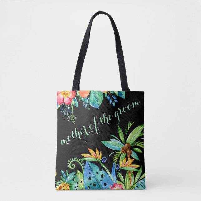 Tote Bag Mère noire florale tropicale du marié (Devant)