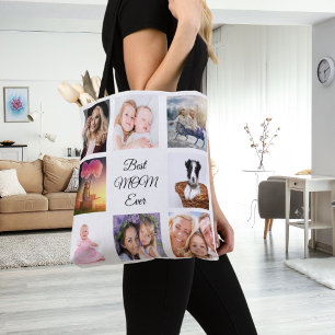 Tote Bag Mère photo collage blanc
