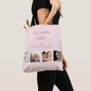 Tote Bag Mère photo collage rose pâle