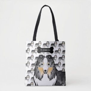 Tote Bag Merle Bleu Shetland Sheepdog Chien Et Os & Nom