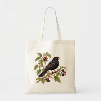 Tote Bag Merle noir britannique sur branche de mûre botaniq