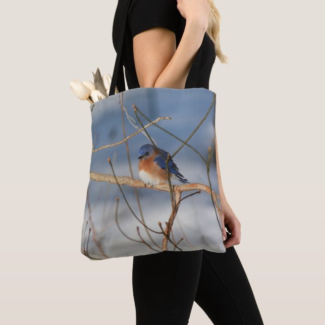 Tote Bag Merlette bleue d'hiver Animal  (De près)