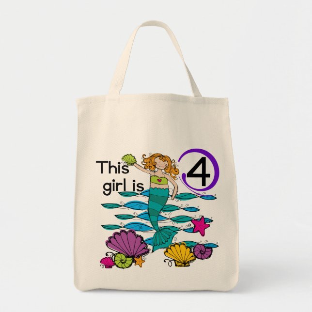 Tote Bag Mermaid 4th Birthday Tshirts and Gifts (Devant)