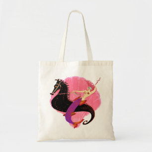 Tote Bag Mermaid Art Déco sur un cheval de mer noir