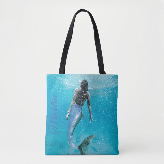 Tote Bag Mermaid Bleu Océan Été Moderne Design (Devant)