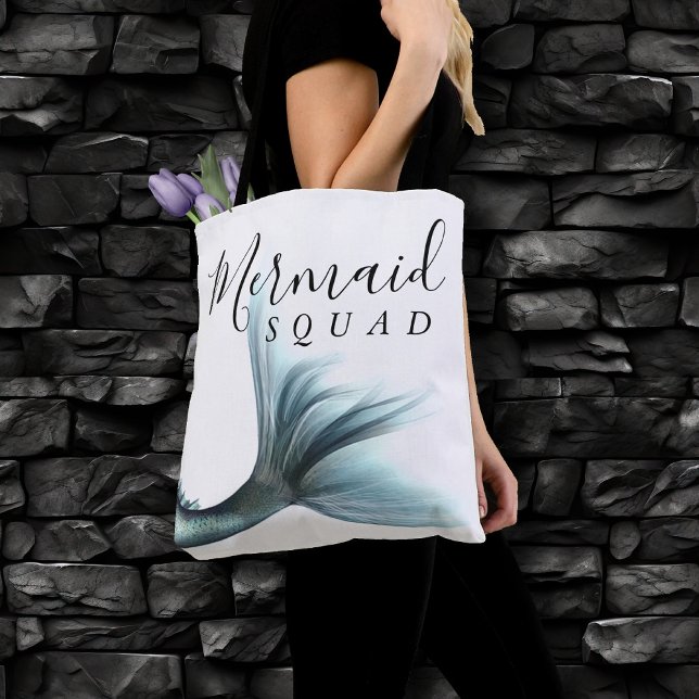 Tote Bag Mermaid Crew Aqua | Mint Seafoam Luxe Bridal Party (Créateur téléchargé)