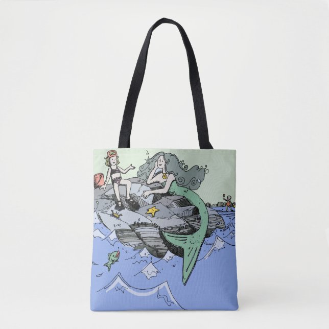 Tote Bag Mermaid littoral mignon dessin animé plage art pou (Devant)