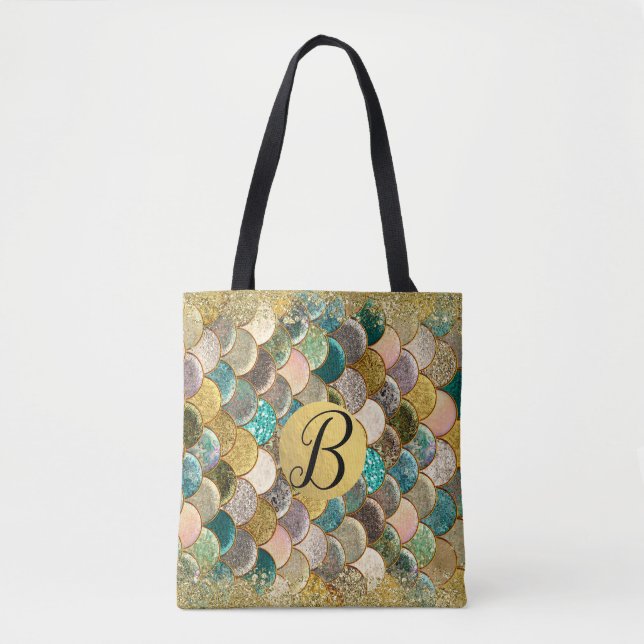 Tote Bag Mermaid Scales Multicolore Glitter Glam Trendy (Devant)
