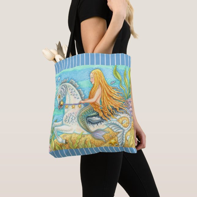TOTE BAG MERMAID & SEA STALLION, UNICORN D'IMAGINAIRE WHIMS (De près)