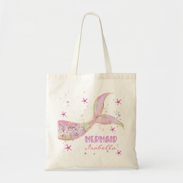 Tote Bag Mermaid Tail rose et Parties scintillant d'or Pers (Devant)