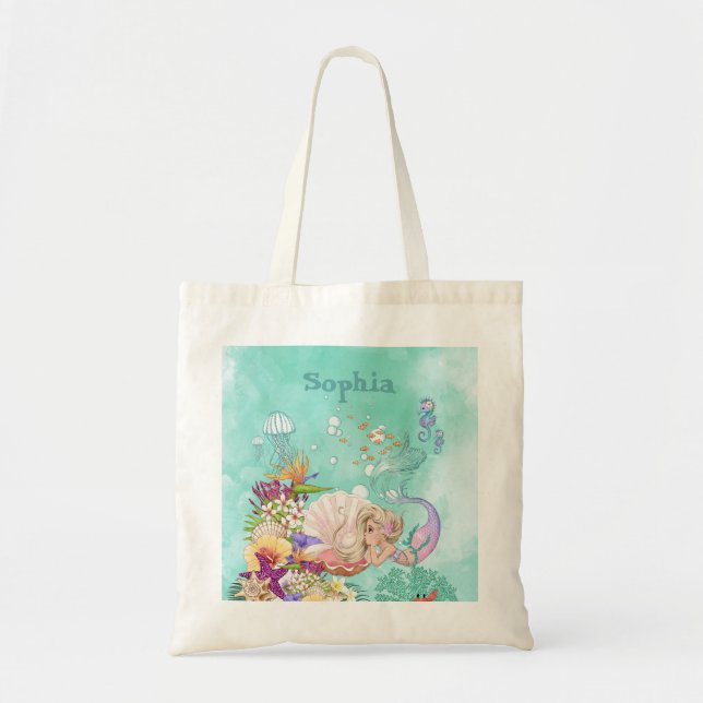 Tote Bag Mermaid Thème rose Bleu Cute Personnelle (Devant)
