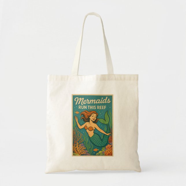 Tote Bag Mermaids Run This Reef | Retro Coral Fish Beach (Devant)
