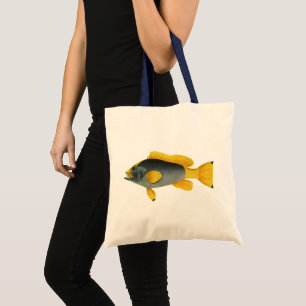 Tote Bag Mérou bleu et jaune, faune marine vintage