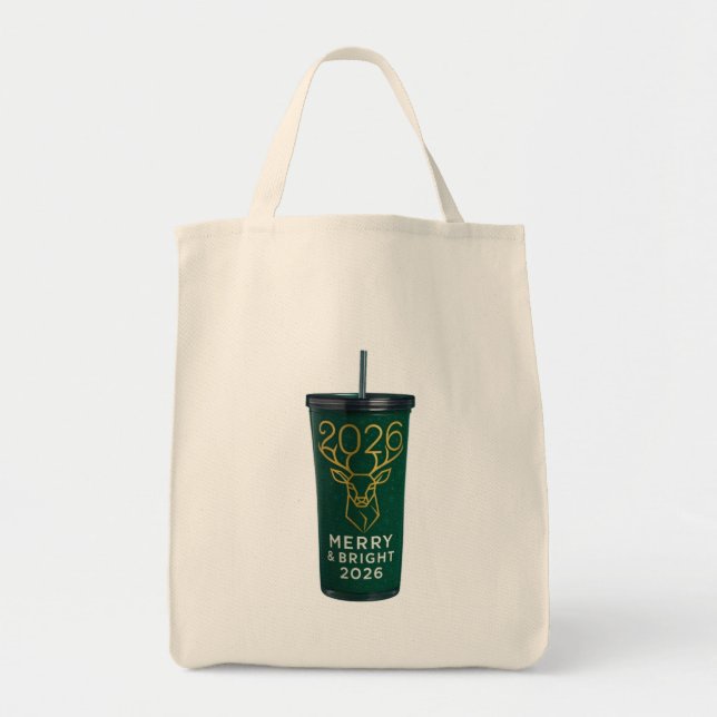 Tote Bag Merry & Bright 2026 Geometric Reindeer Acrylic Tra (Devant)