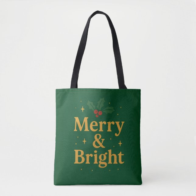 Tote Bag Merry & Bright Christmas Quote (Devant)