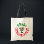 Tote Bag Merry Chrismanukah - Noël Chanukah Menorah<br><div class="desc">La façon parfaite de célébrer Noël et Hanouka en même temps. Joyeux Noël   Joyeux Chanukah = Joyeux Chrismanukah,  avec Sucre de canne bougies Menorah.</div>