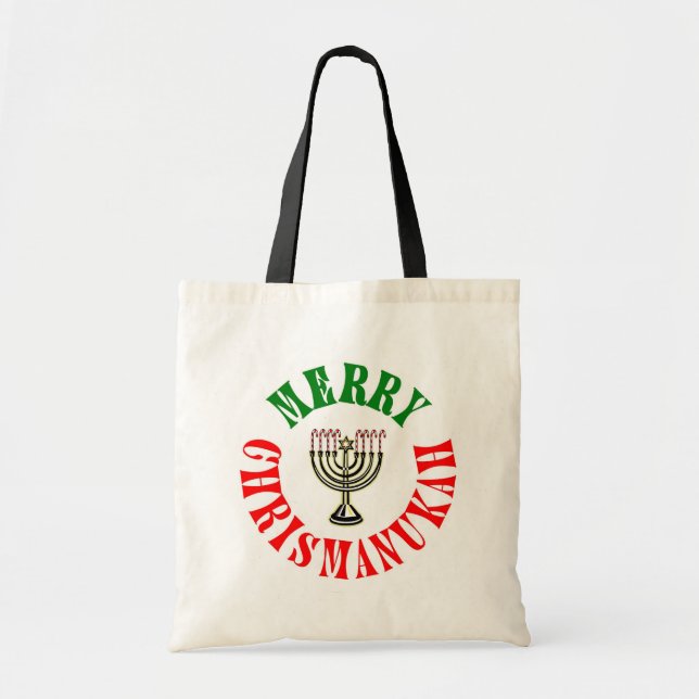 Tote Bag Merry Chrismanukah - Noël Chanukah Menorah (Devant)