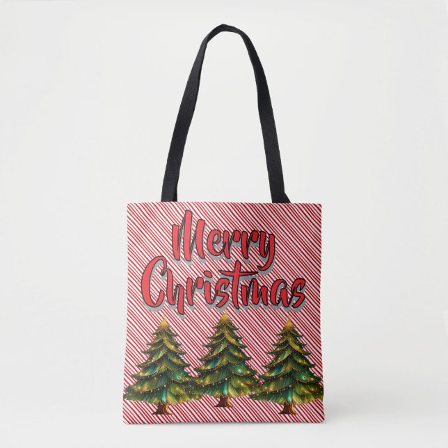 Tote Bag Merry Christmas Tree Candy Cane Fun Holiday (Devant)