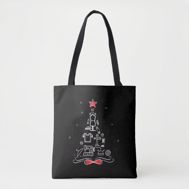 Tote Bag Merry Christmas Tree Sewing crochet Outils, (Devant)