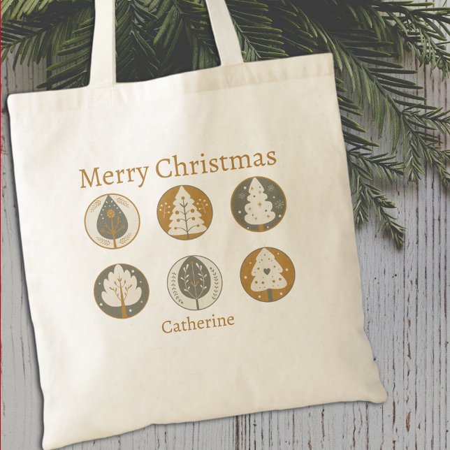 Tote Bag Merry Christmas Trees Elegant  (Créateur téléchargé)
