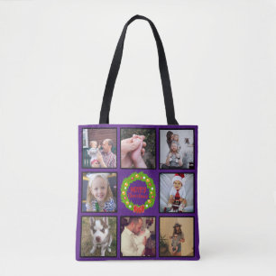Tote Bag Merry Christmas Wreath Custom Photo Collage