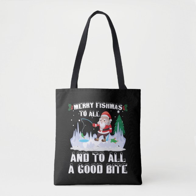 Tote Bag Merry Fishmas Funny Pêcheur de poisson Xmas (Devant)