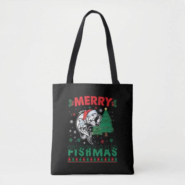 Tote Bag Merry Fishmas Pêche Papa Pêcheur Pêcheur Noël (Devant)