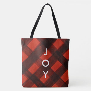 Tote Bag MERRY Rouge Noir Plaid Tartan Noël