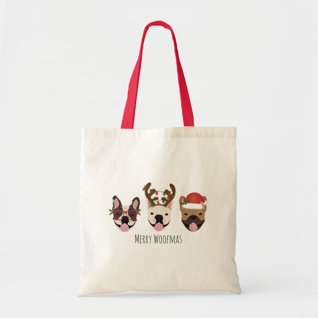 Tote Bag Merry Woofmas Têtes de Noël (Devant)
