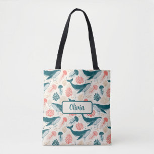 Tote Bag Merveilles de l'océan baleine méduse corail
