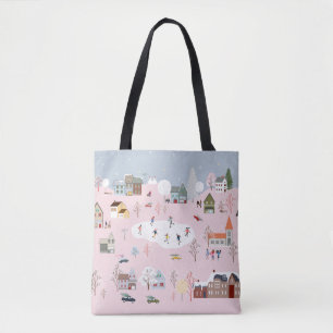 Tote Bag Merveilles d'hiver : mignon motif de village
