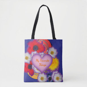 Tote Bag Mes Objets Préférés Fleurs Bleues