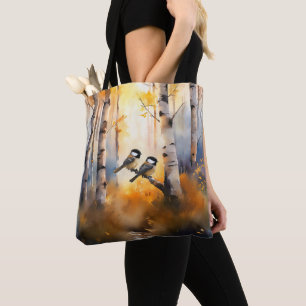 Tote Bag Mésanges chanteuses dans une forêt automnale
