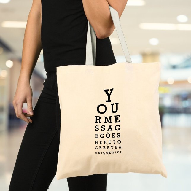 Tote Bag Message personnalisé Test de vue amusant Tableau d (Custom Message Fun Eye Sight Test Optician Chart Tote Bag)