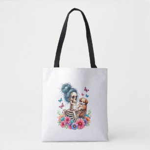 Tote Bag Messy Bun Skeleton mignon Amoureux de les chiens c