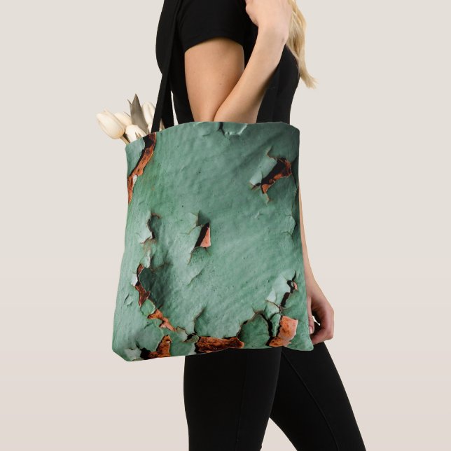 Tote Bag métal rouillé brun turquoise cool (De près)