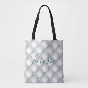 Tote Bag Métal Satin Blanc Mint Vert Bling Nom