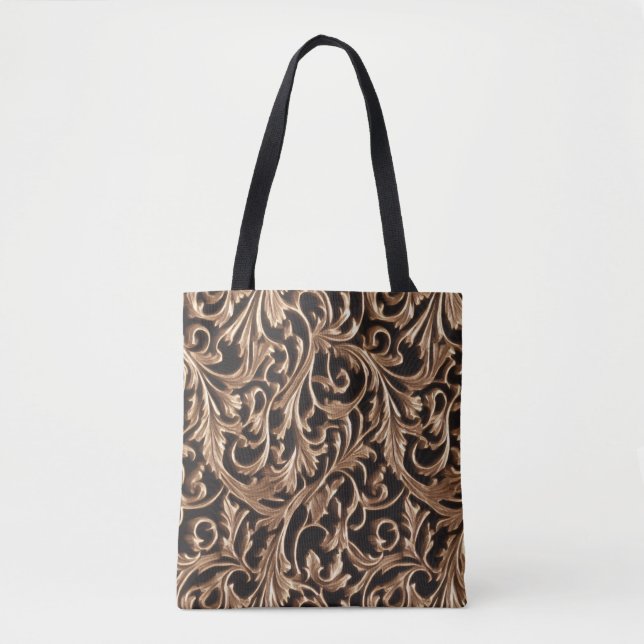 Tote Bag Métal sculpté orné Baroque Floral Damask (Devant)