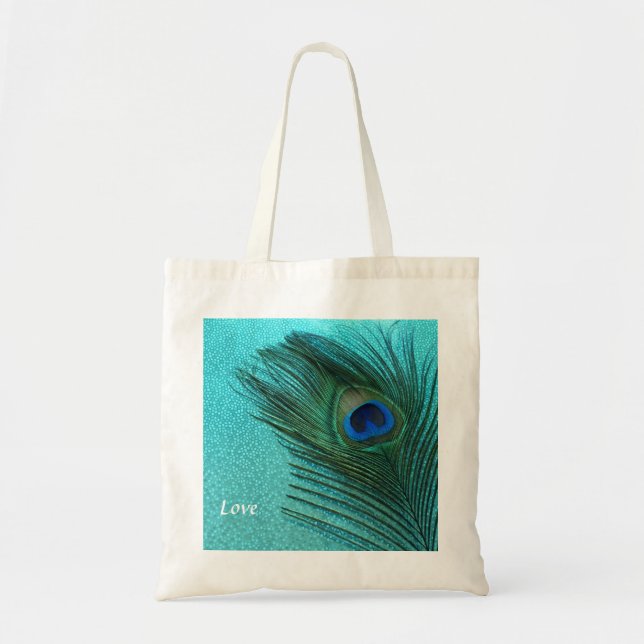 Tote Bag Métallurgie Aqua Blue Peacock Feather (Devant)