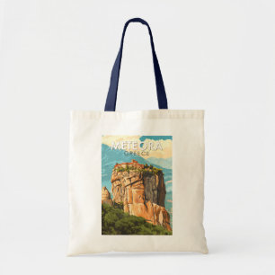 Tote Bag Meteora Grèce Illustration Voyage Art Rétro