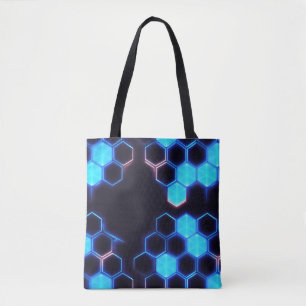 Tote Bag Métissage Holographique Cyberpunk Carreaux Hexagon