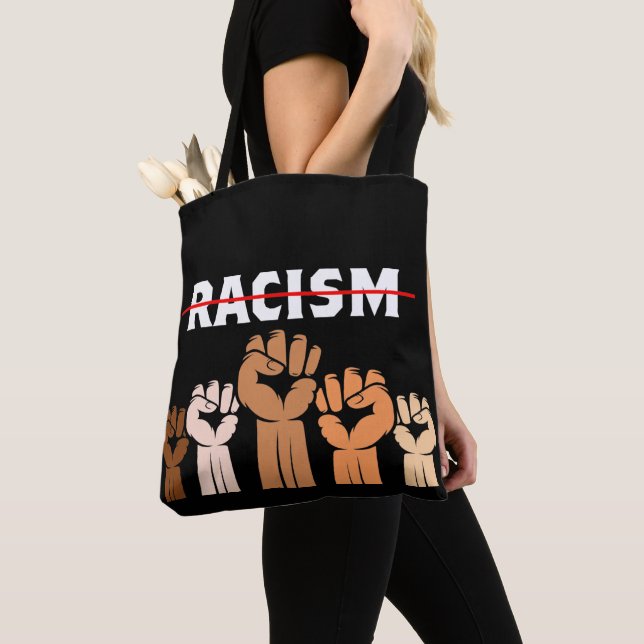 Tote Bag Mettre fin au racisme Multiombres Poings Fourre-to (De près)