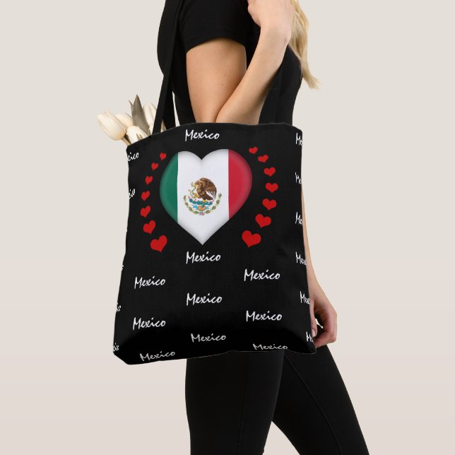 Tote Bag Mexico Flag & Heart, mode/sport du drapeau mexicai (De près)