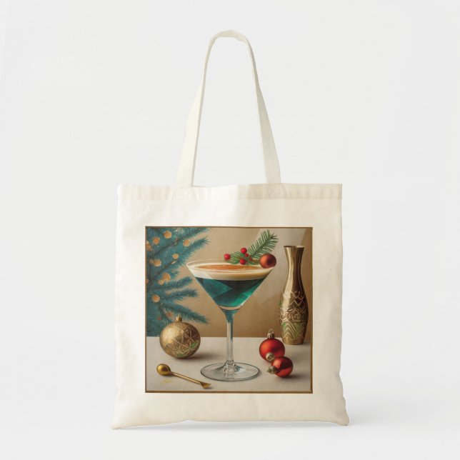 Tote Bag Mi-Siècle Cocktail de Noël Fête Happy Hour (Devant)