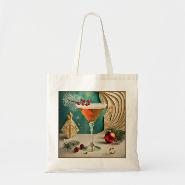 Tote Bag Mi-Siècle Cocktail de Noël Fête Happy Hour (Devant)