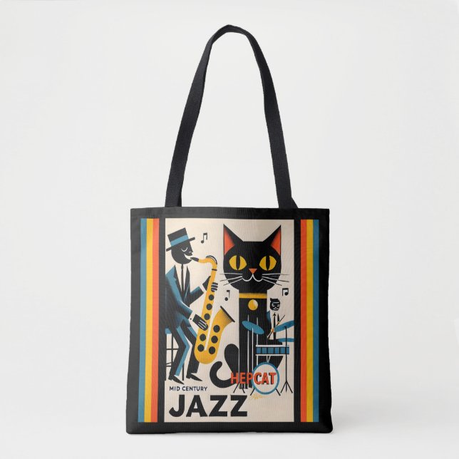 Tote Bag Mi siècle Jazz Age HepCat Chat Noir (Devant)